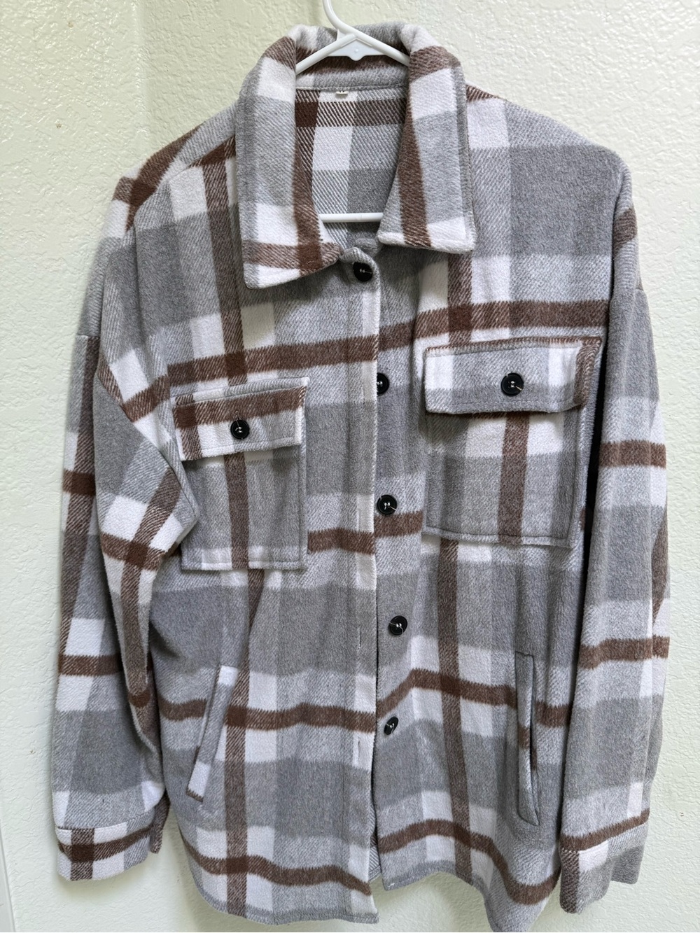 Amazon Plaid Button-Up Jacket in Gray, Brown & White
